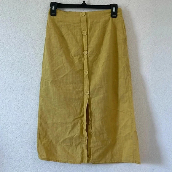EUC | Shein | Elastic Waist Pull on Skirt with Buttons | Gold | Sz S - Picture 1 of 8